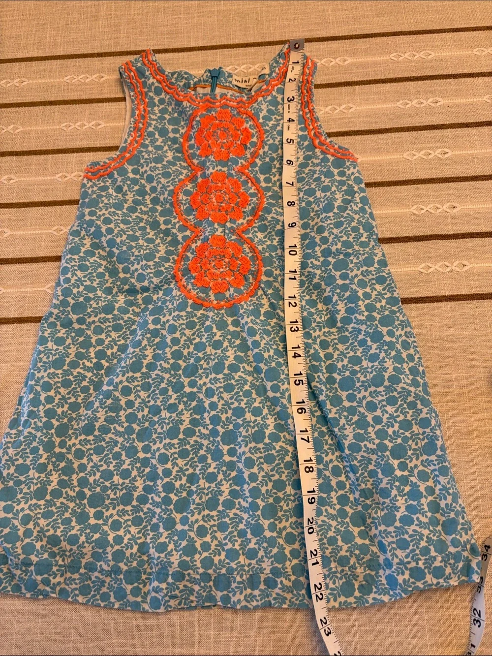 Mini Boden Blue Floral Dress with Coral Embroidery